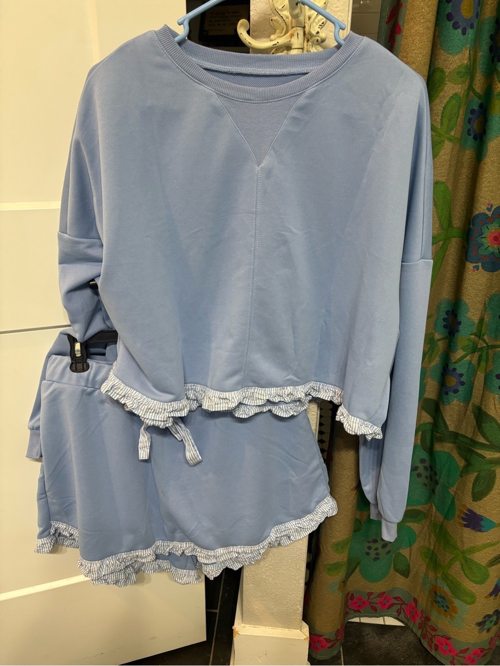 Light Blue Ruffle Trim Lounge Set